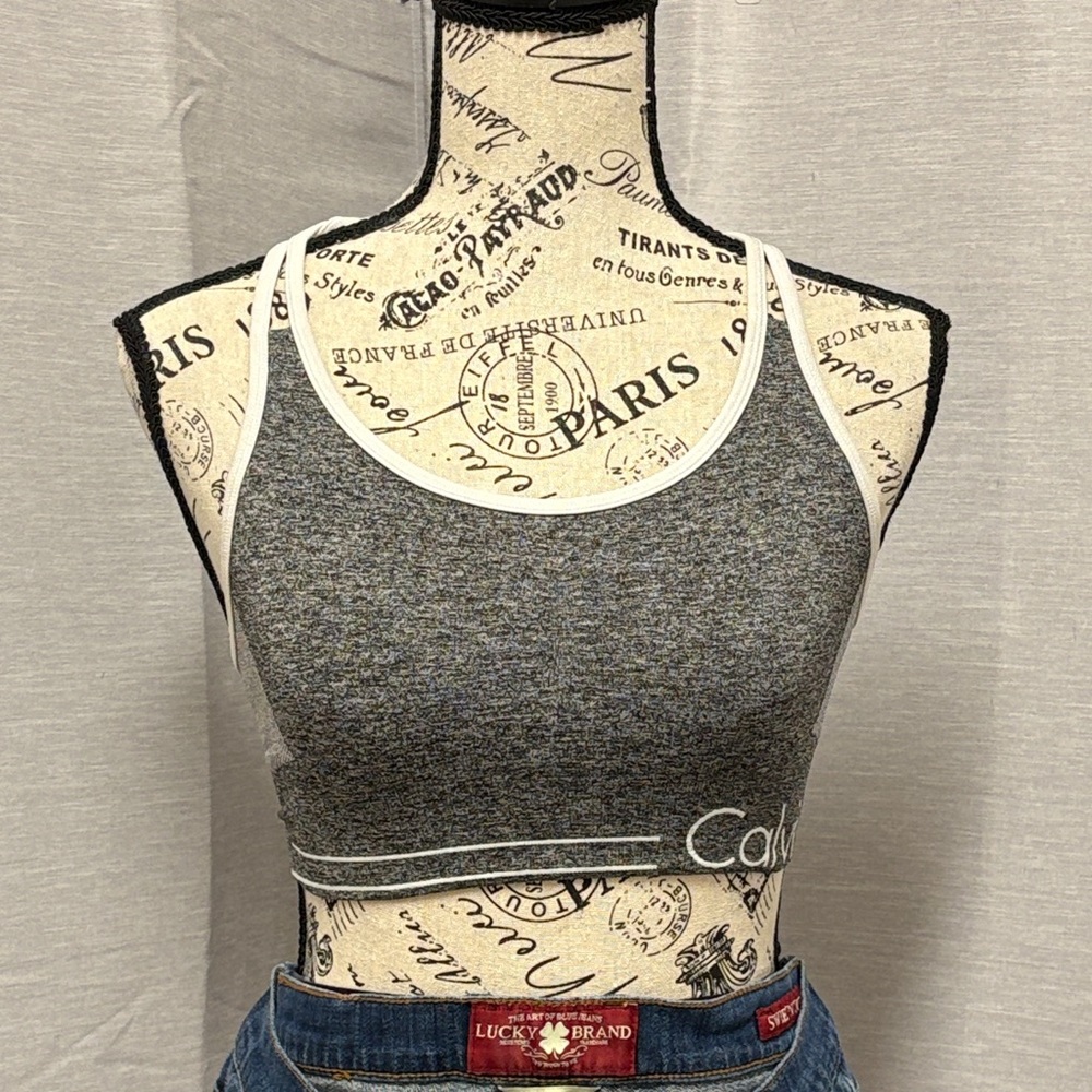Calvin Klein Charcoal and White Trim Sports Bra Sz S